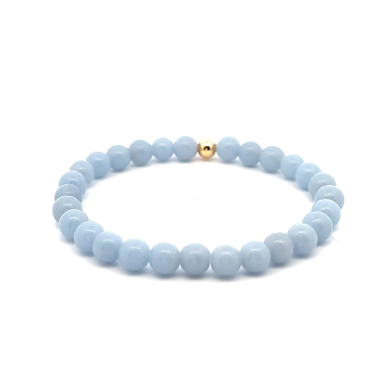 Natural Angelite Gemstones 6mm Stretchable Bracelet 18k Gold Bead Charm - Rafant