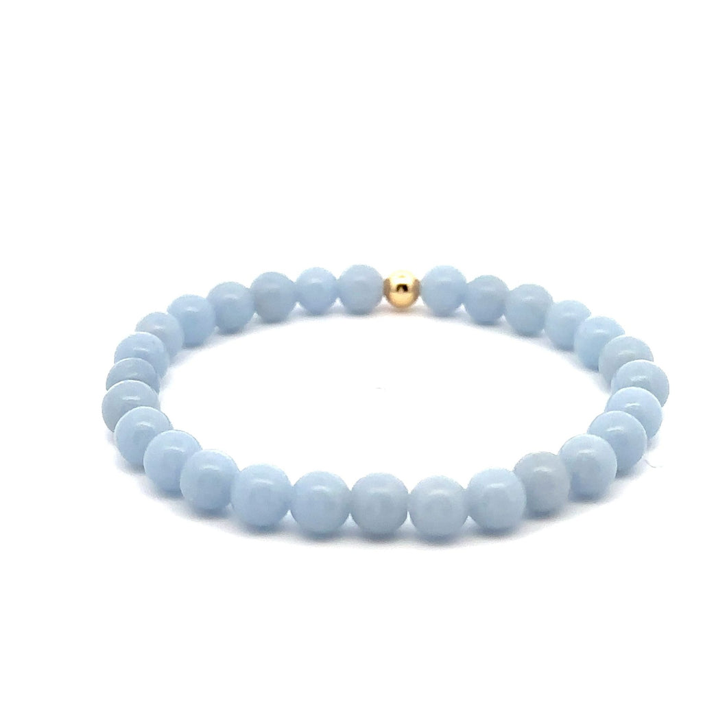Natural Angelite Gemstones 6mm Stretchable Bracelet 18k Gold Bead Charm - Rafant