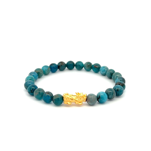 24K Gold Piyao Pixiu Lucky Charm Bracelet Gemstones Apatite 6mm - Rafant