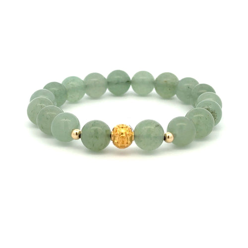 18K Gold Money Ball Lucky Charm Beads Bracelet Gemstones Aventurine 8mm - Rafant