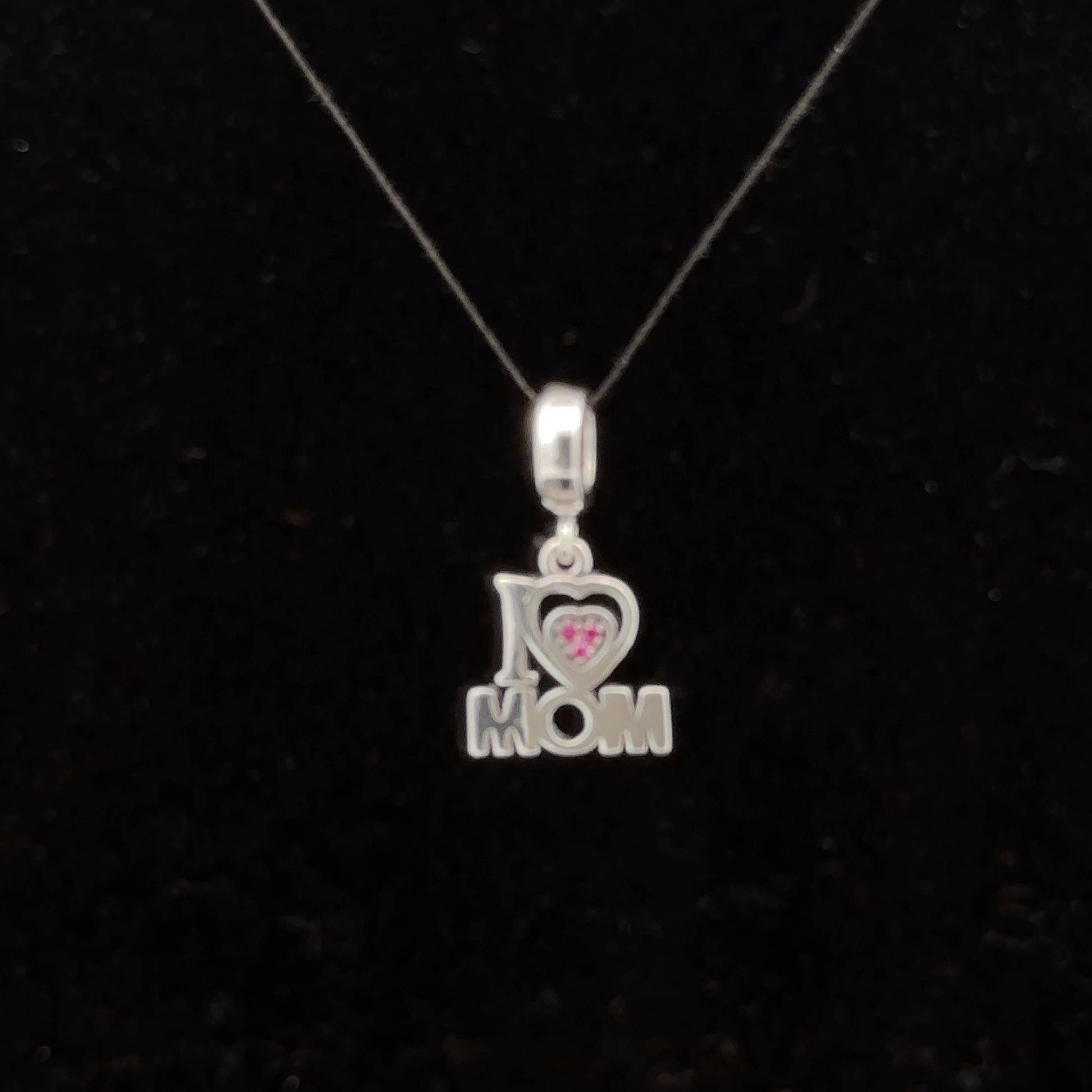 925 Sterling Silver Charm Bead Heart MOM Pink For Charm Bracelet Necklace - Rafant