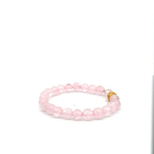 Load image into Gallery viewer, 18K Gold Money Ball Lucky Charm Beads Bracelet Gemstones Rose Quartz 6mm - Rafant
