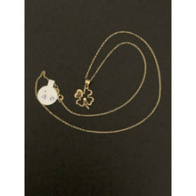 Load image into Gallery viewer, 18K Gold Necklace Rolo Chain 16 inches Four Clover Pendant - Rafant
