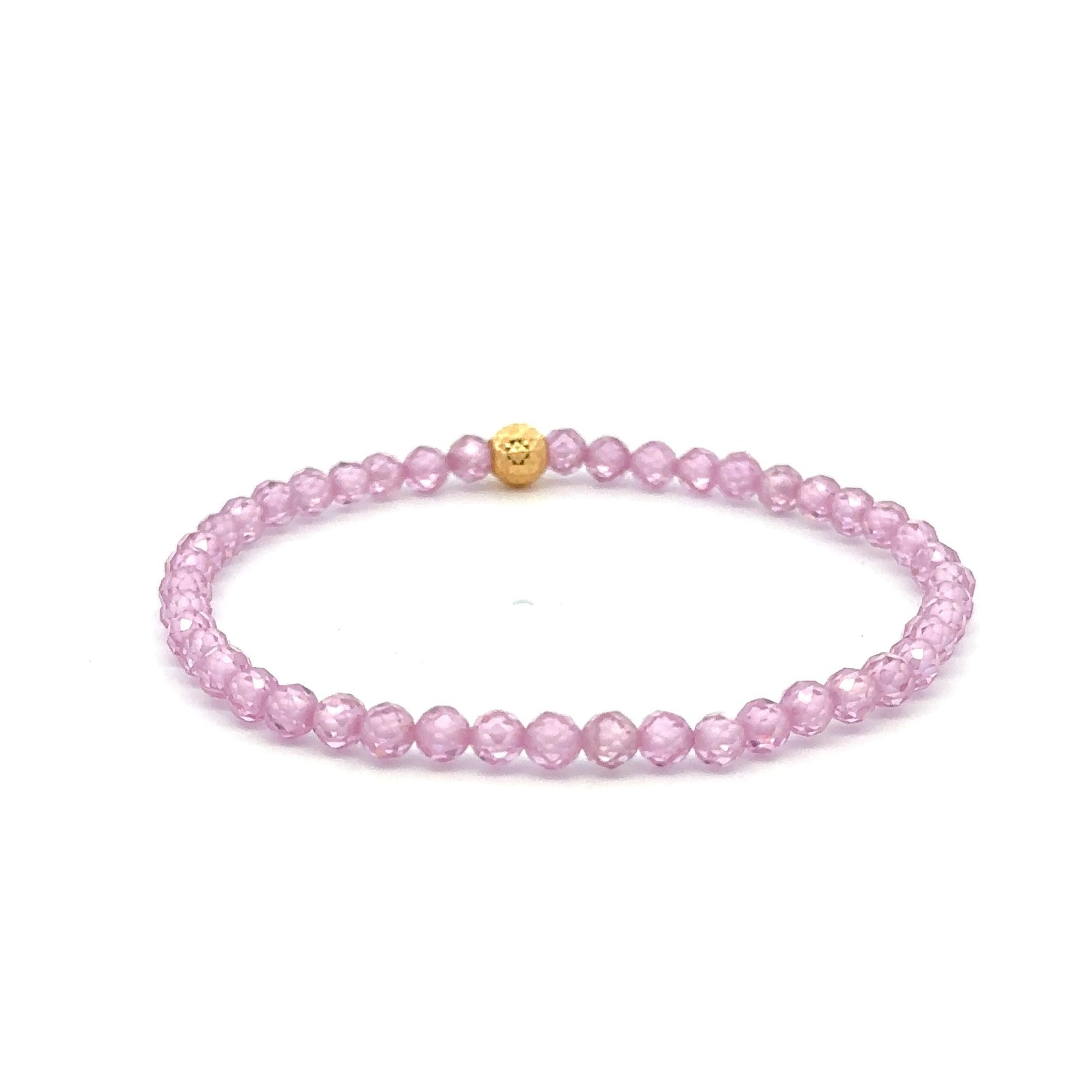 18K Gold Bead Stretchable Bracelet Pink Faceted Zircon Gemstones - Rafant