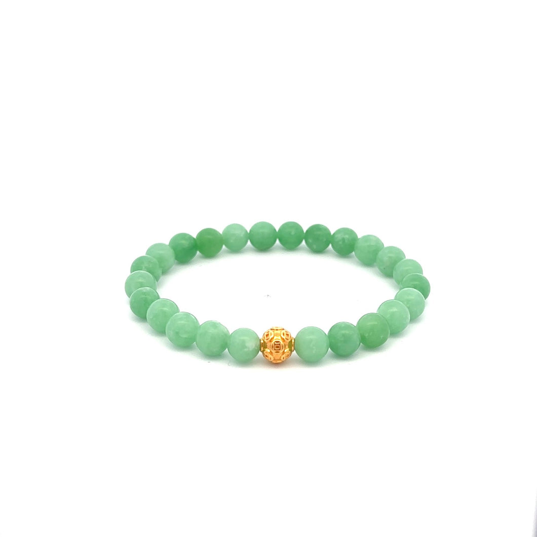 18K Gold Money Ball Lucky Bracelet Gemstones Natural Green Jade 6mm - Rafant