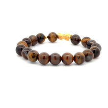 Load image into Gallery viewer, 18K Gold Dragon Pixiu Piyao Lucky Charm Bead Bracelet Gemstones Tiger&#39;s Eye 8mm - Rafant

