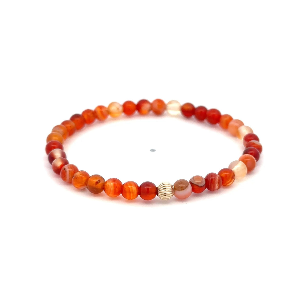 Red Agate Stretch Bracelet with 14K Gold Bead, 4mm, 5.5″