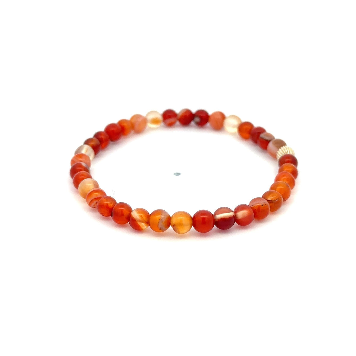 Red Agate Stretch Bracelet with 14K Gold Bead, 4mm, 5.5″