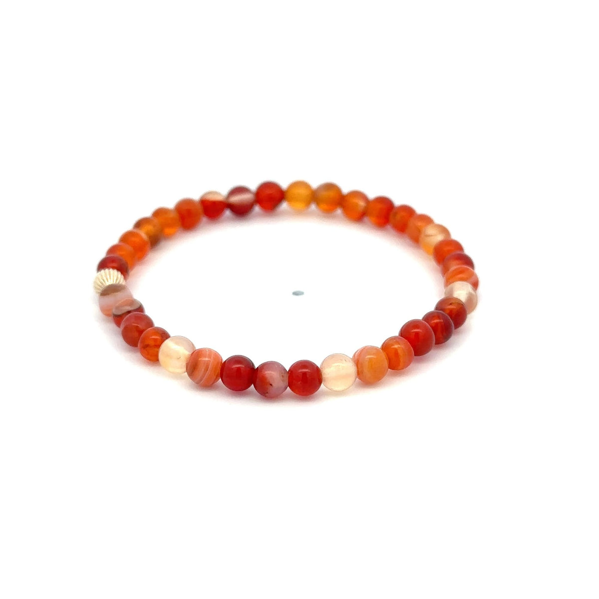 Red Agate Stretch Bracelet with 14K Gold Bead, 4mm, 5.5″