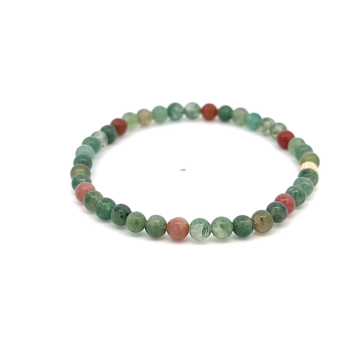 Indian Agate Stretch Bracelet with 14K Gold Bead, 4mm, 7″