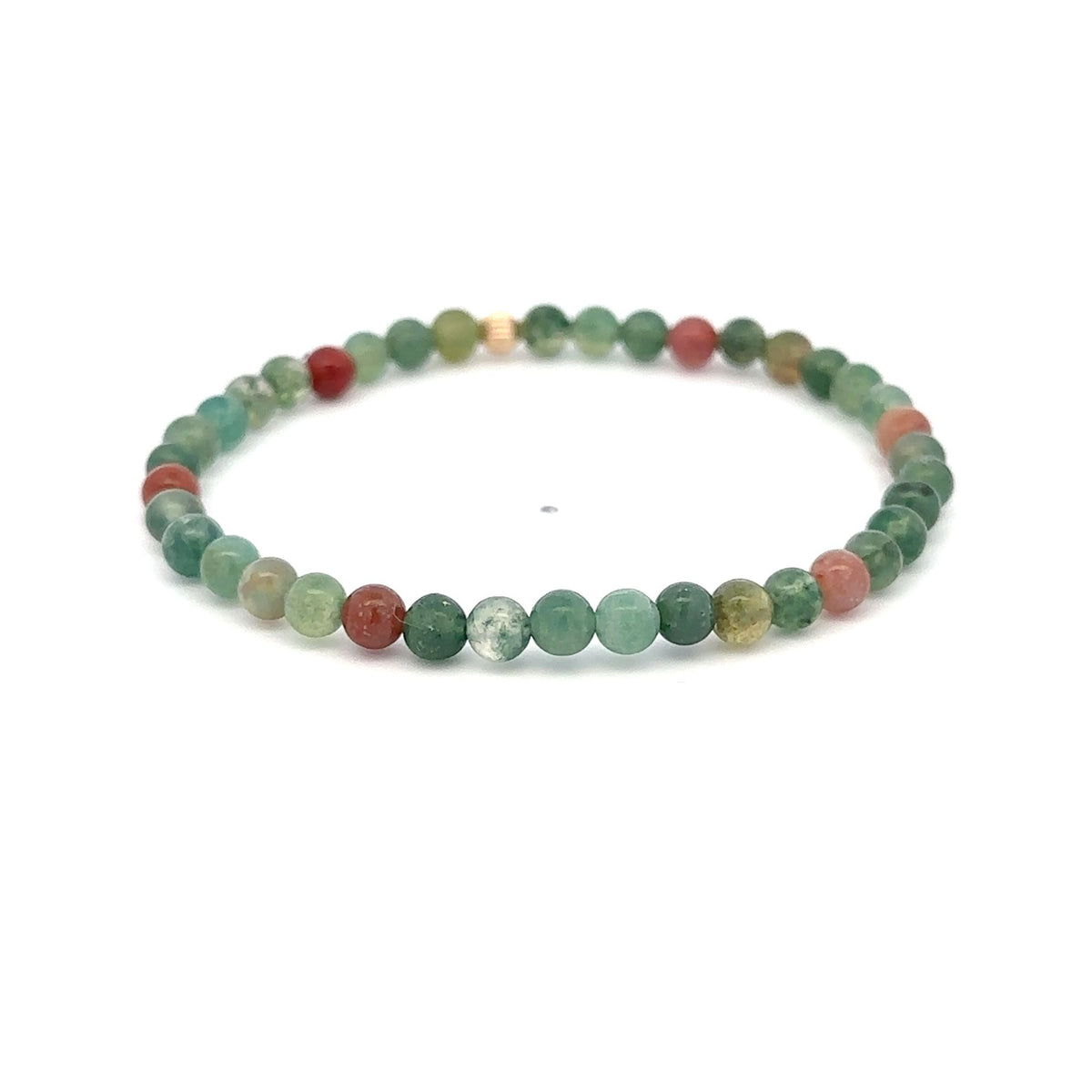 Indian Agate Stretch Bracelet with 14K Gold Bead, 4mm, 7″