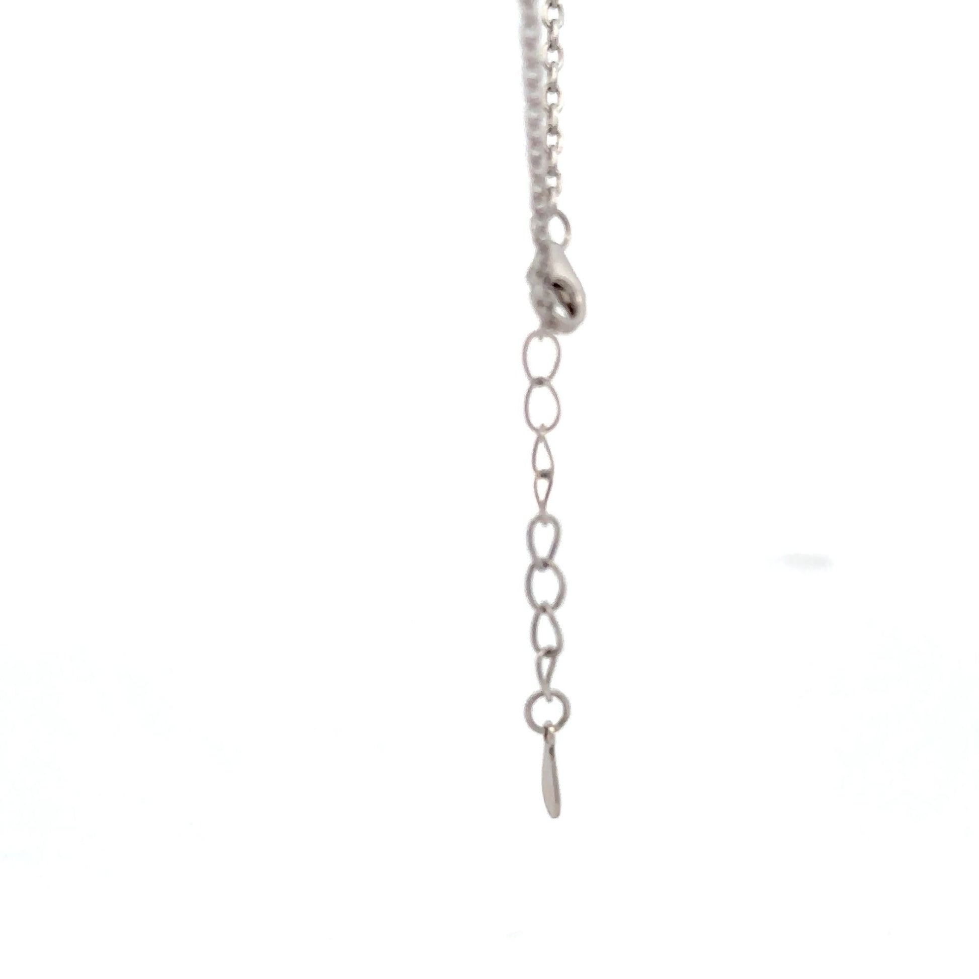 925 Sterling Silver Necklace 17 inches Chain White Mother of Pearl Cubic Zirconia Clover Pendant - Rafant