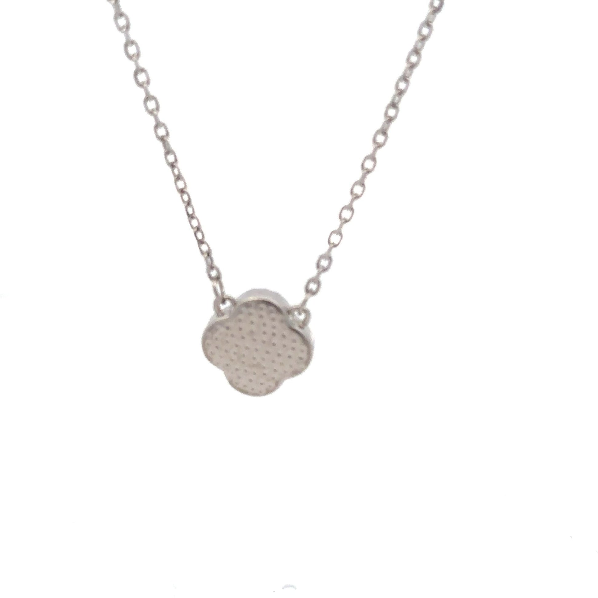 925 Sterling Silver Necklace 17 inches Chain White Mother of Pearl Cubic Zirconia Clover Pendant - Rafant