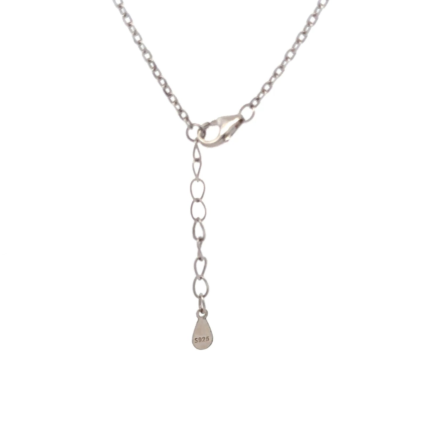 925 Sterling Silver Necklace 17 inches Chain White Mother of Pearl Cubic Zirconia Clover Pendant - Rafant