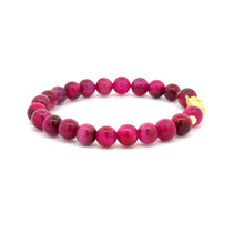 Load image into Gallery viewer, 18K Gold Dragon Pixiu Piyao Lucky Charm Bracelet Gemstones Pink Tiger&#39;s Eye 6mm - Rafant
