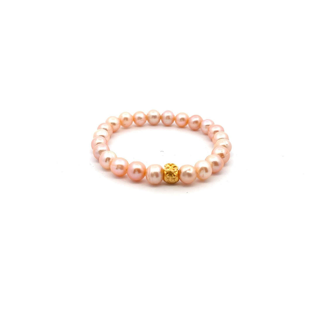 18K Gold Money Bag Lucky Charm Natural Freshwater Pink Pearls  7-8mm