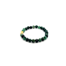 Load image into Gallery viewer, 18K Gold Dragon Pixiu Piyao Bracelet Gemstones Emerald May Birthstones Micro Faceted 6mm
