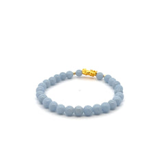 Load image into Gallery viewer, 18K Gold Dragon Pixiu Piyao Lucky Charm Bead Bracelet Gemstones Natural Angelite 6mm - Rafant
