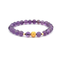 Load image into Gallery viewer, 18K Gold Money Ball Lucky Charm Beads Bracelet Gemstones Amethyst 6mm - Rafant
