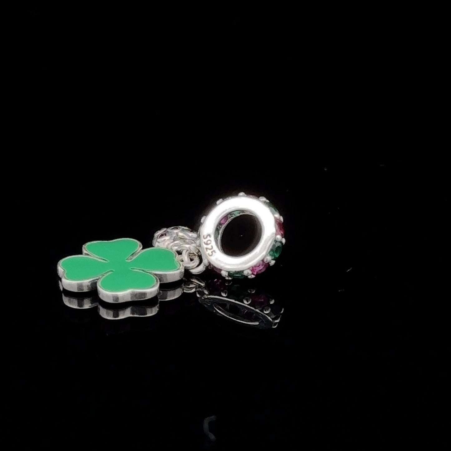 925 Sterling Silver Charm Green Leaf Flower Beetle For Charm Bracelet Necklace - Rafant