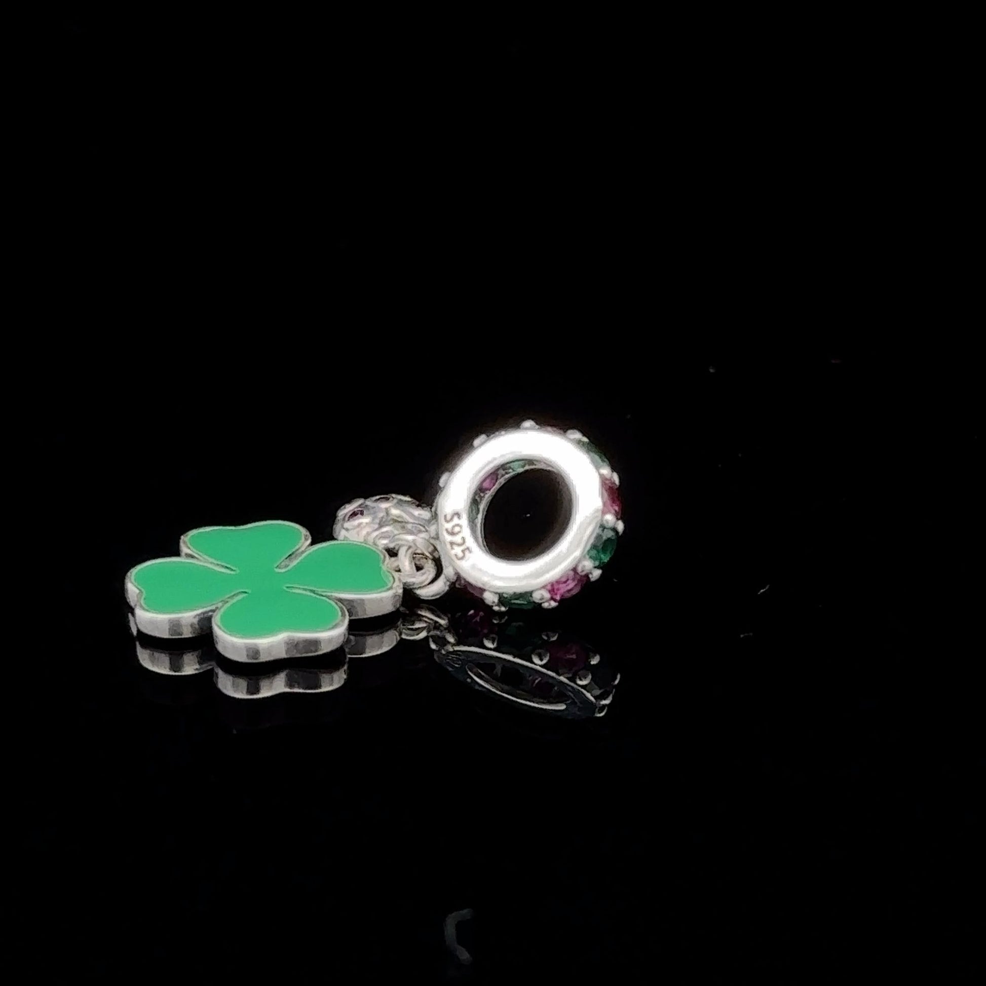 925 Sterling Silver Charm Green Leaf Flower Beetle For Charm Bracelet Necklace - Rafant