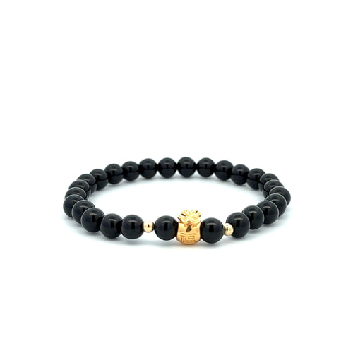 18K Gold Money Bag Lucky Charm Beads Bracelet Gemstones Obsidian 6mm - Rafant