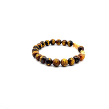 Load image into Gallery viewer, 18K Gold Dragon Pixiu Double Piyao Lucky Charm Bracelet Gemstones Tiger&#39;s Eye Carved 8mm
