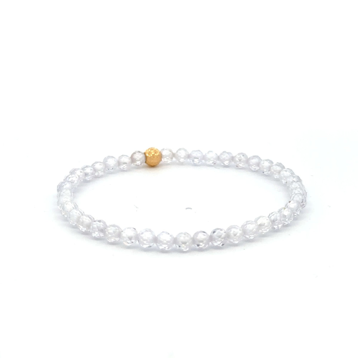 18K Gold Bead Stretchable Bracelet Clear Faceted Zircon Gemstones - Rafant