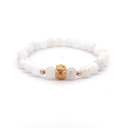 18K Gold Money Ball Lucky Charm Beads Bracelet Gemstones Moonstone 6mm - Rafant