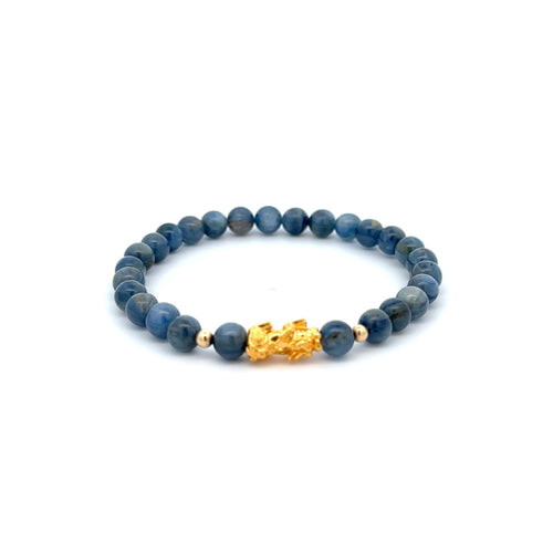 18K Gold Dragon Pixiu Piyao Lucky Charm Beads Bracelet Gemstones Kyanite 6mm - Rafant