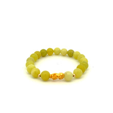 Load image into Gallery viewer, 18K Gold Dragon Pixiu Piyao Lucky Charm Beads Bracelet Gemstones Lemon Jade 8mm - Rafant
