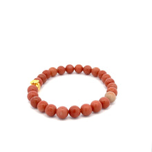 Load image into Gallery viewer, 18K Gold Money Bag Lucky Charm Bracelet Gemstones Jade Indian Red 6mm - Rafant
