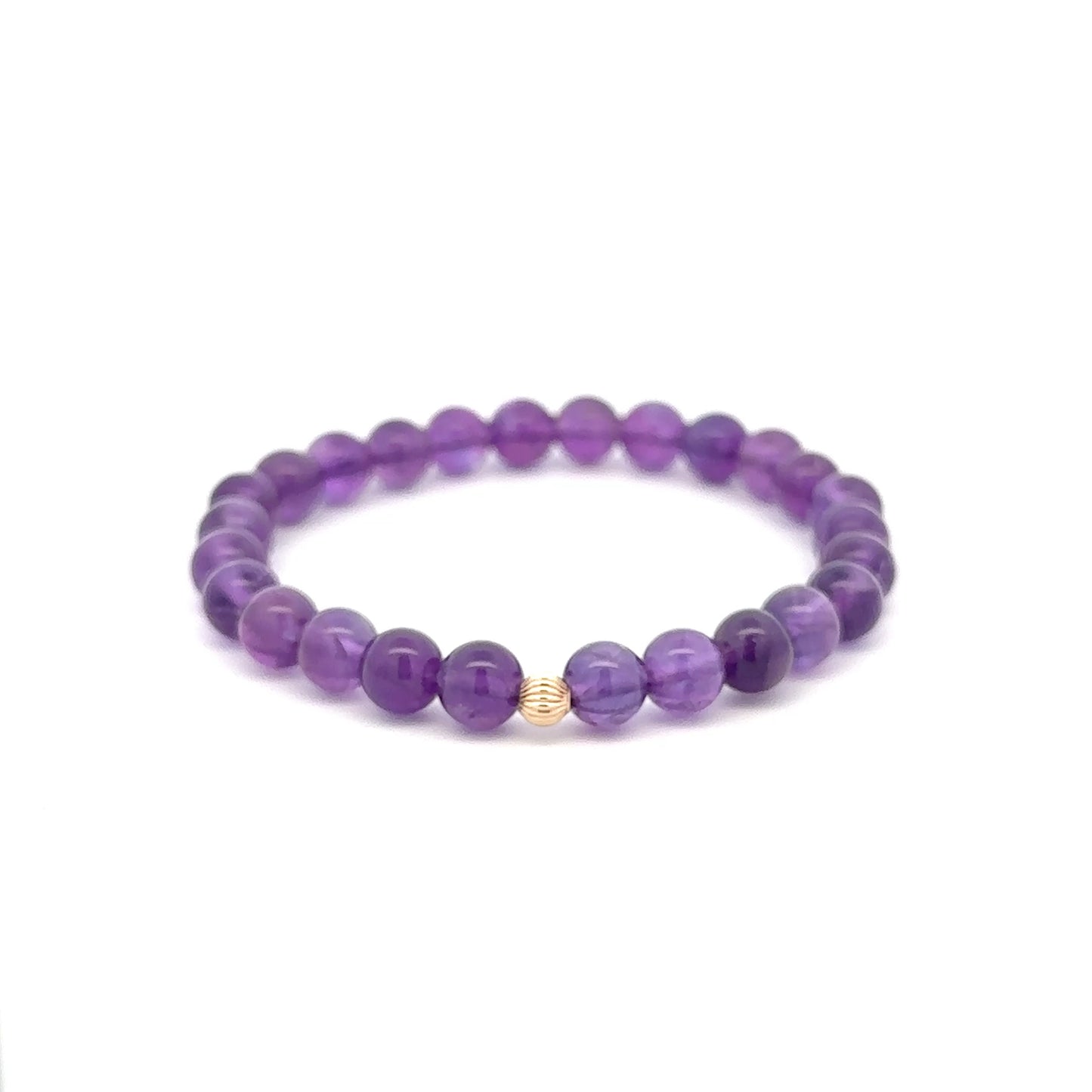 Natural Gemstones Amethyst 4mm 6mm Stretch Bracelet 14k Gold Bead Choose Stardust,Polished,Corrugated - Rafant