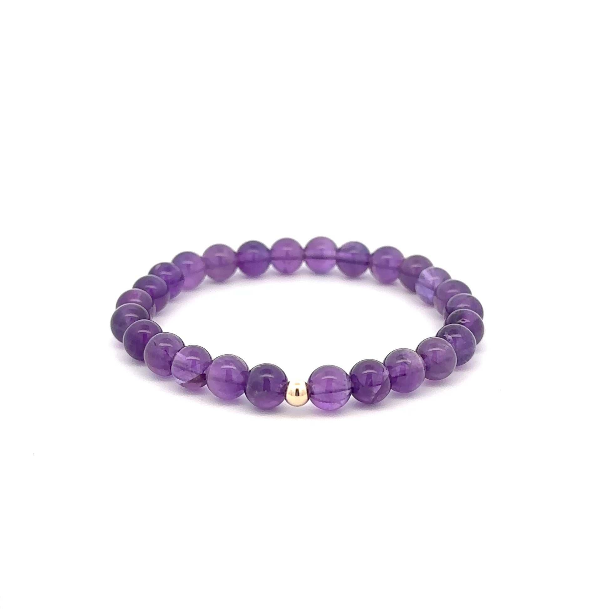 Natural Gemstones Amethyst 4mm 6mm Stretch Bracelet 14k Gold Bead Choose Stardust,Polished,Corrugated - Rafant
