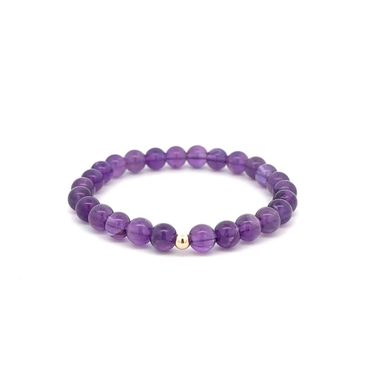 Natural Gemstones Amethyst 4mm 6mm Stretch Bracelet 14k Gold Bead Choose Stardust,Polished,Corrugated - Rafant