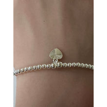 Load image into Gallery viewer, 925 Sterling Silver Beaded Stretch Stacking Bracelet Heart Charm Minimalist Size 7"
