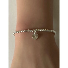 Load image into Gallery viewer, 925 Sterling Silver Beaded Stretch Stacking Bracelet Heart Charm Minimalist Size 7"
