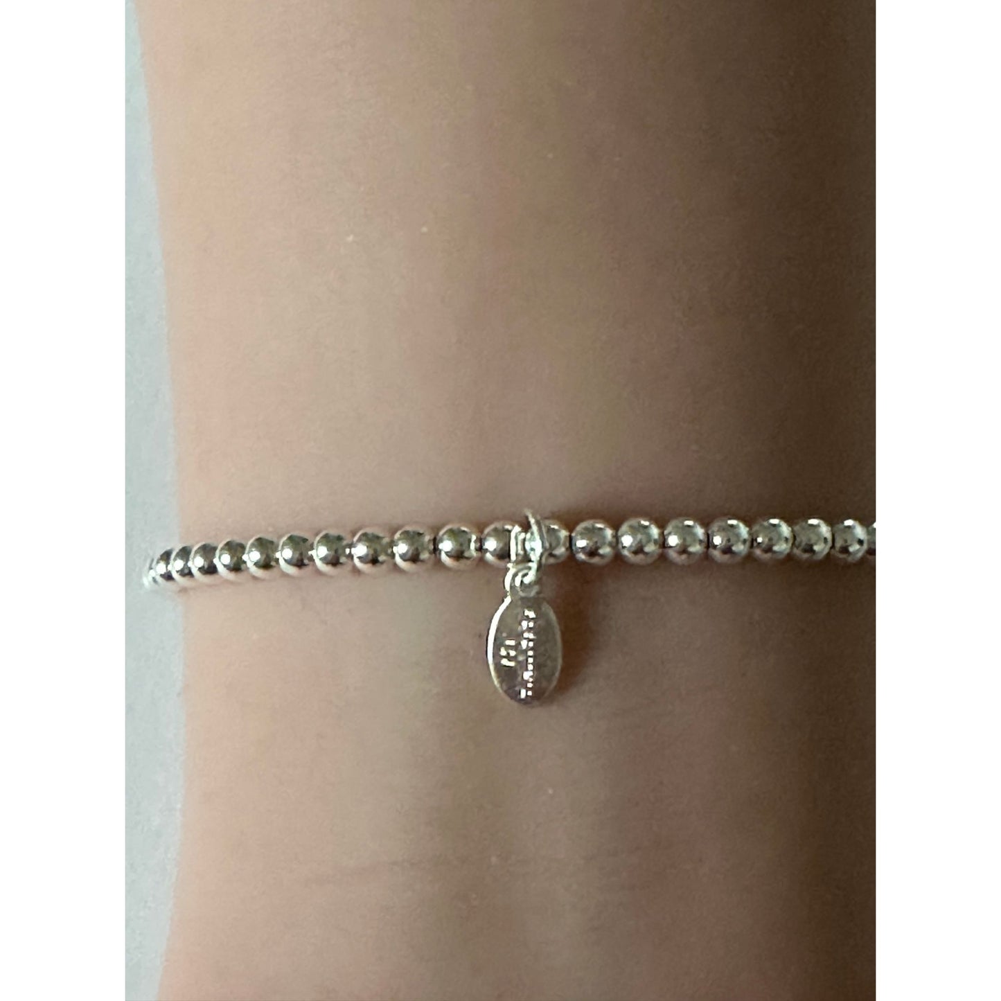 925 Sterling Silver Beaded Stretch Stacking Bracelet Heart Charm Minimalist Size 7" - Rafant