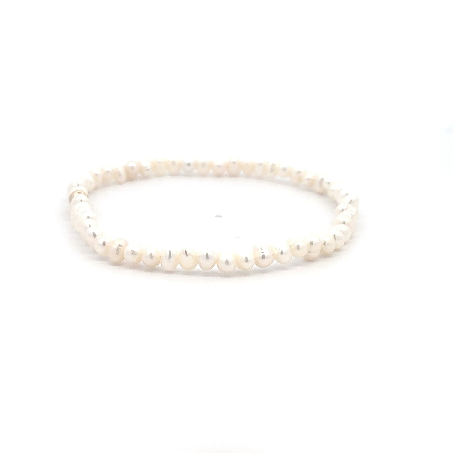 Freshwater Pearl Gemstone Beaded Stretch Bracelet 14K Gold Accent Bead Handmade - Rafant