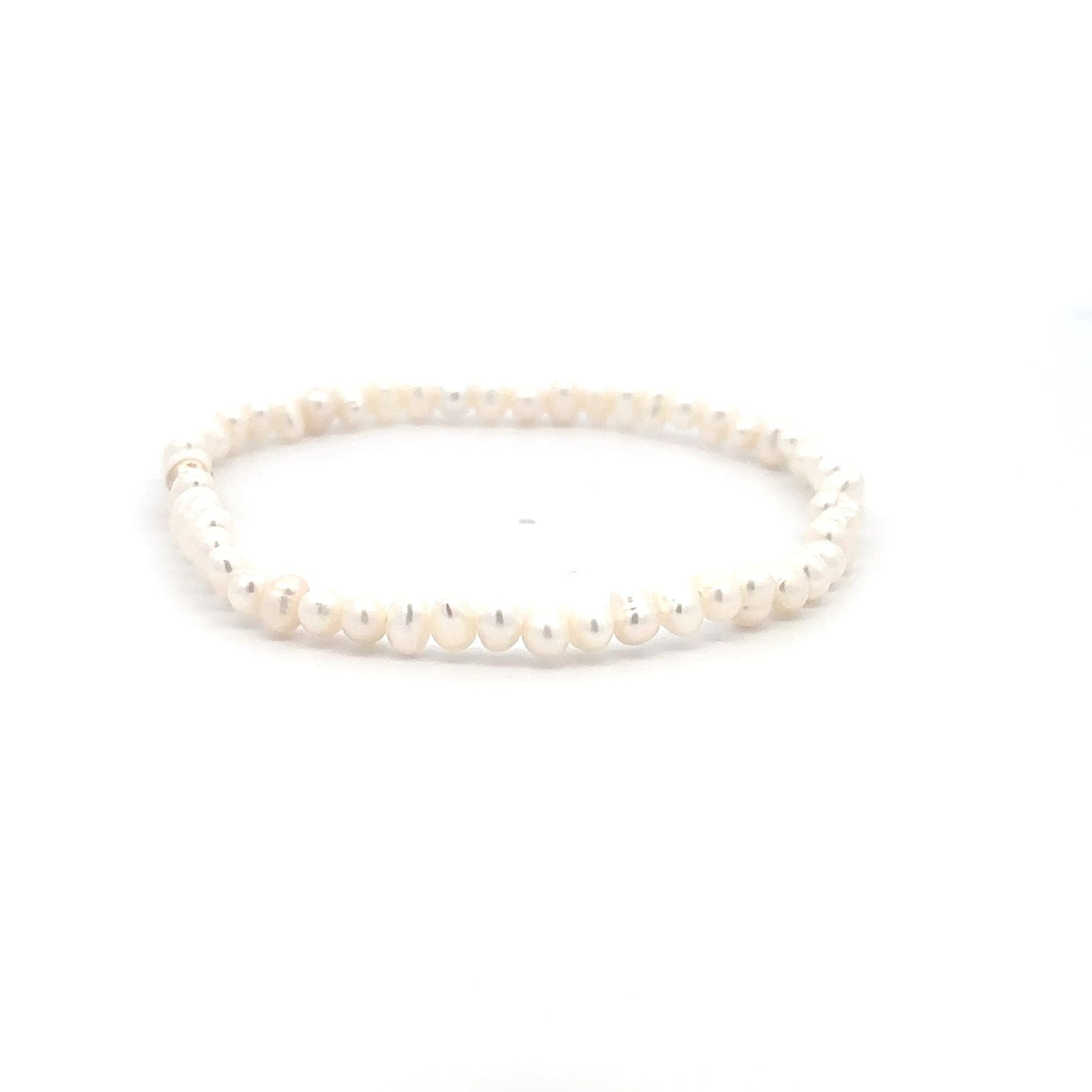Freshwater Pearl Gemstone Beaded Stretch Bracelet 14K Gold Accent Bead Handmade - Rafant