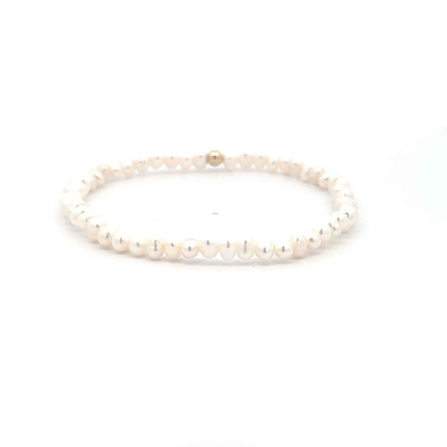 Freshwater Pearl Gemstone Beaded Stretch Bracelet 14K Gold Accent Bead Handmade - Rafant