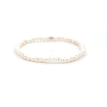 Load image into Gallery viewer, Freshwater Pearl Gemstone Beaded Stretch Bracelet 14K Gold Accent Bead Handmade

