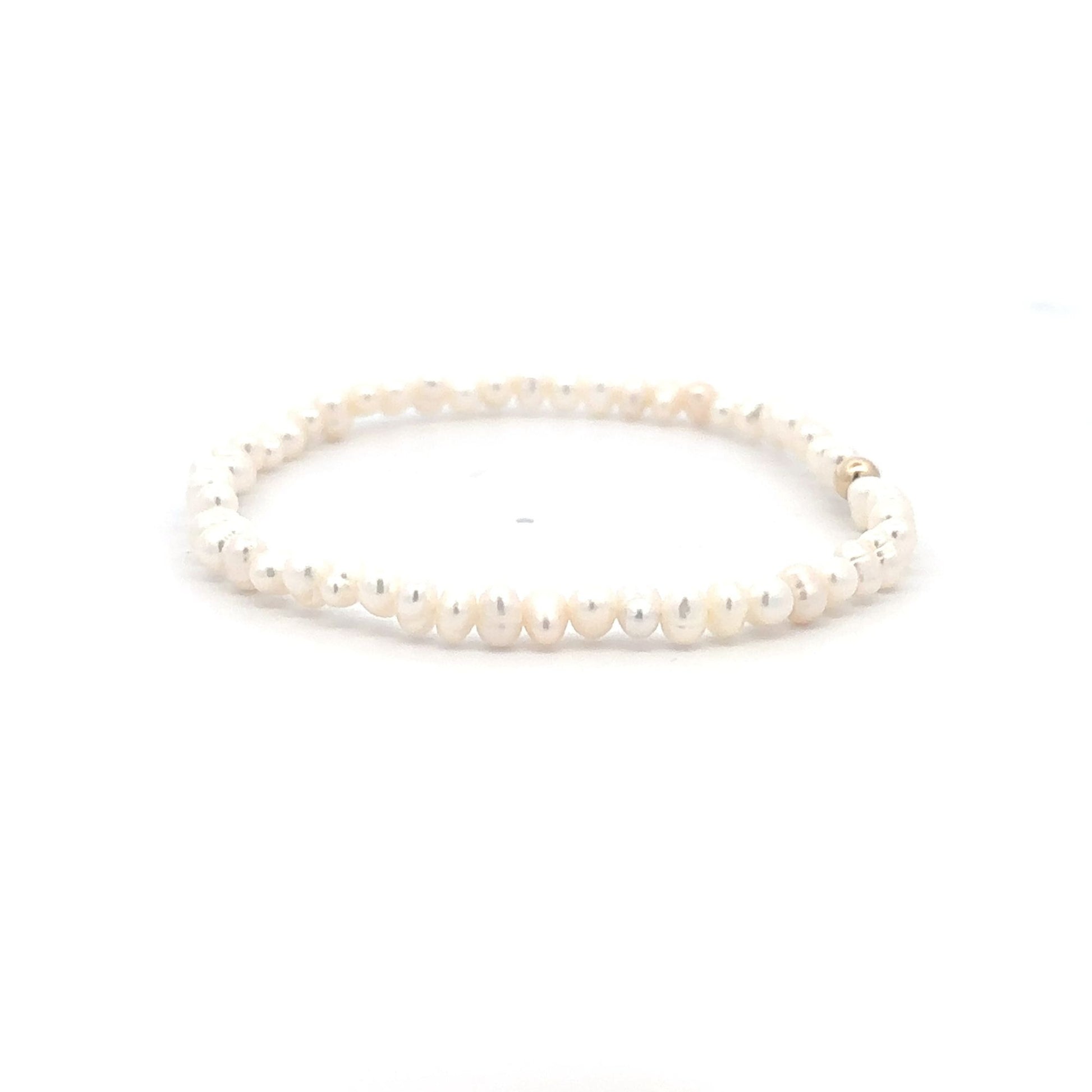 Freshwater Pearl Gemstone Beaded Stretch Bracelet 14K Gold Accent Bead Handmade - Rafant