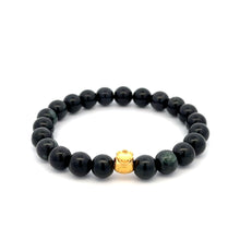 Load image into Gallery viewer, 24K Gold Money Bag Lucky Charm Bracelet Gemstones Black Jade 8mm Size 6.25&quot;
