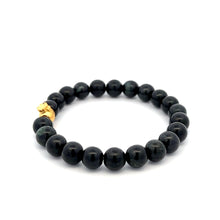 Load image into Gallery viewer, 24K Gold Money Bag Lucky Charm Bracelet Gemstones Black Jade 8mm Size 6.25&quot;
