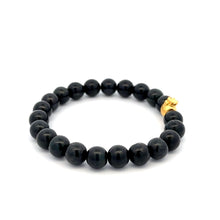 Load image into Gallery viewer, 24K Gold Money Bag Lucky Charm Bracelet Gemstones Black Jade 8mm Size 6.25&quot;
