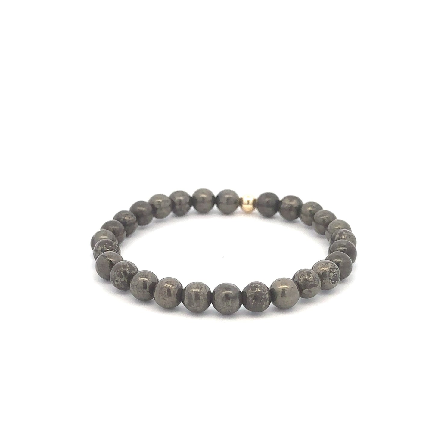 Natural Pyrite 6mm Stretchable Bracelet 18k Gold Bead Charm - Rafant