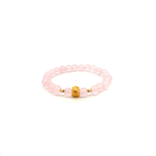 18K Gold Money Bag Lucky Charm Beads Bracelet Gemstones Rose Quartz 6mm - Rafant