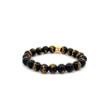 Load image into Gallery viewer, 18K Gold Money Bag Black Agate Gemstones 7.5-8mm Lucky Charm Elastic Bracelet - Rafant
