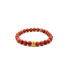 Load image into Gallery viewer, 18K Gold Money Bag Lucky Charm Bracelet Gemstones Jade Indian Red 6mm - Rafant
